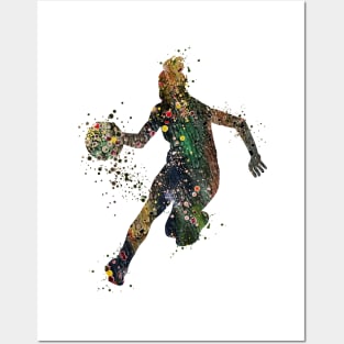 Girl Basketball Dribble Athlete Watercolor Silhouette Posters and Art